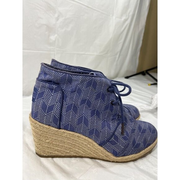 Toms Shashiko TOMS Blue Canvas Desert Wedge Bootie Espadrille 8.5 - Picture 13 of 14